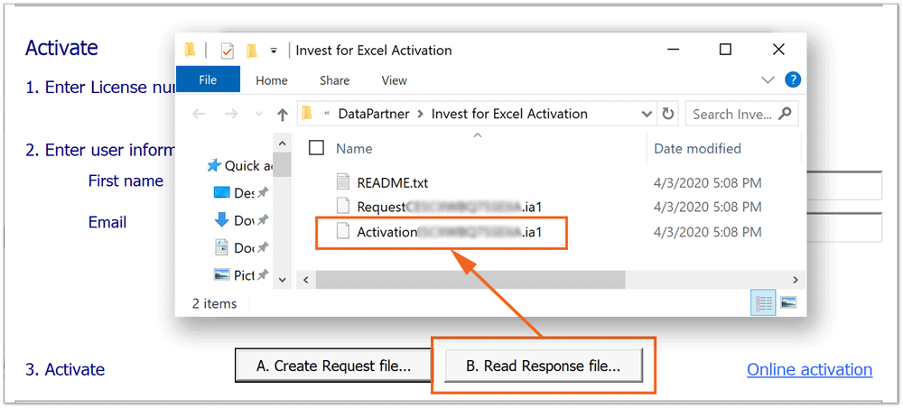 Activate offline _read the response file